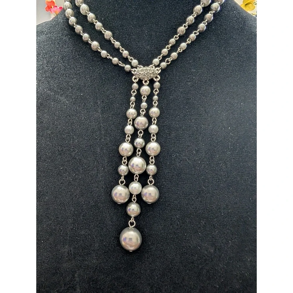 Gray‎ two-tone double strand carolee statement necklace